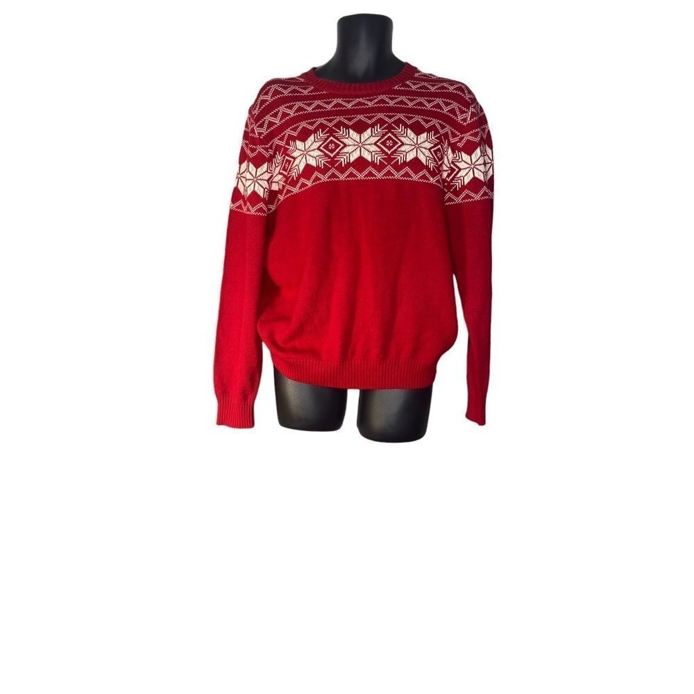Weatherproof Nordic Fair Isle Sweater Red White Crew Neck Long Sleeve L New